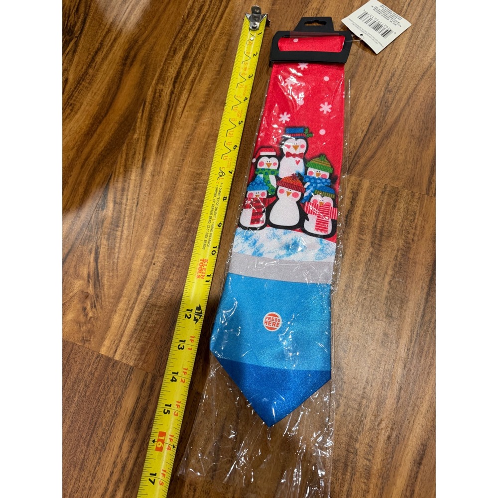 Christmas Mens Christmas House Musical Penguin Tie OS Red Blue